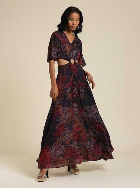 label ritu kumar black floral print maxi dress