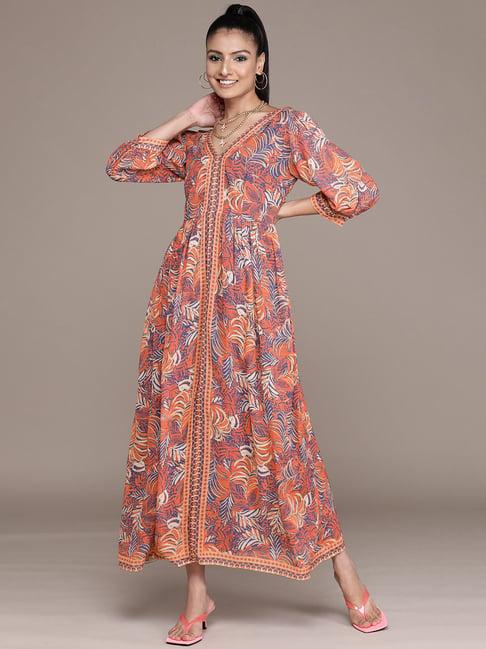 label ritu kumar orange floral print maxi dress