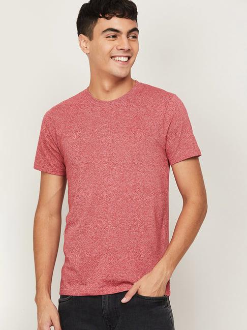 fame forever by lifestyle pink cotton regular fit texture t-shirt