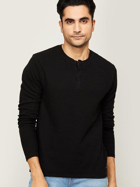 bossini black cotton regular fit t-shirt