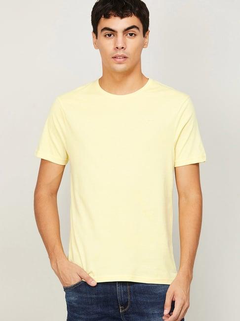 fame forever by lifestyle yellow cotton regular fit t-shirt