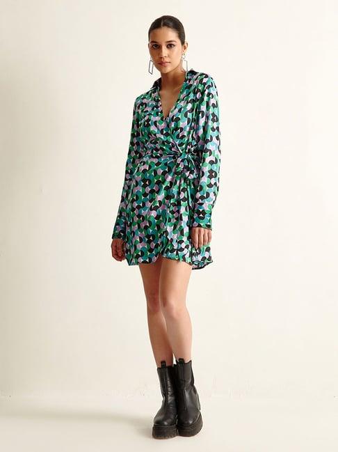 cover story multicolor printed wrap dress