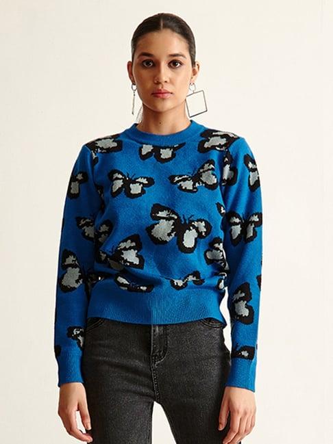 cover story blue printed sweater