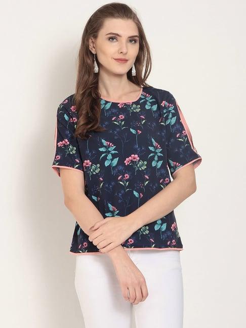 marie claire navy floral print top