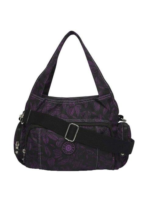 baomi black & purple printed medium handbag