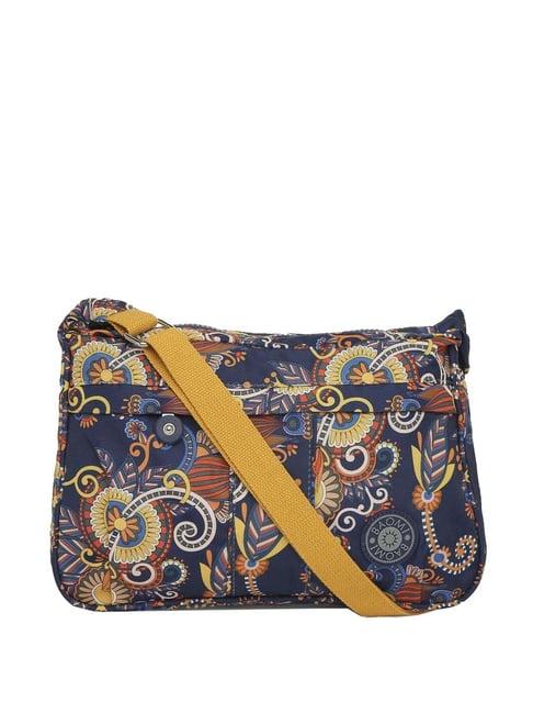 baomi blue & yellow floral printed medium cross body bag