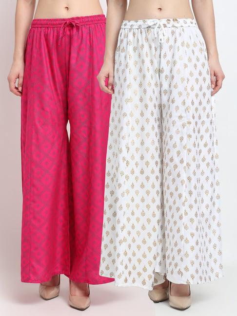 gracit pink & white printed palazzos - pack of 2