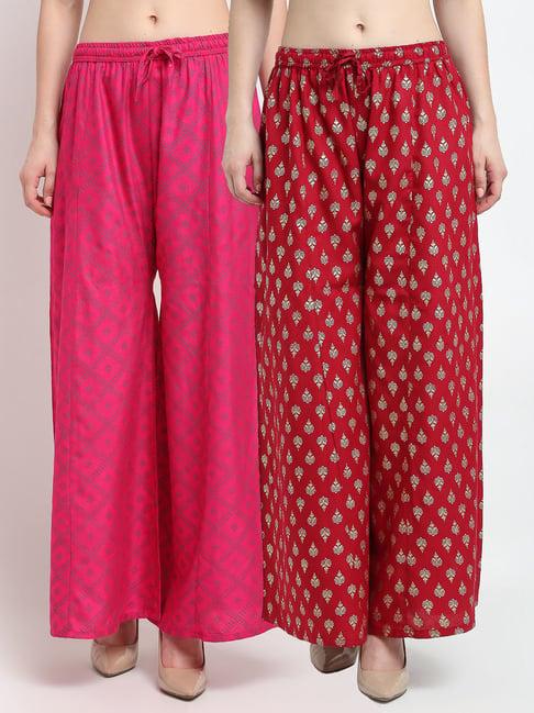 gracit pink & maroon printed palazzos - pack of 2