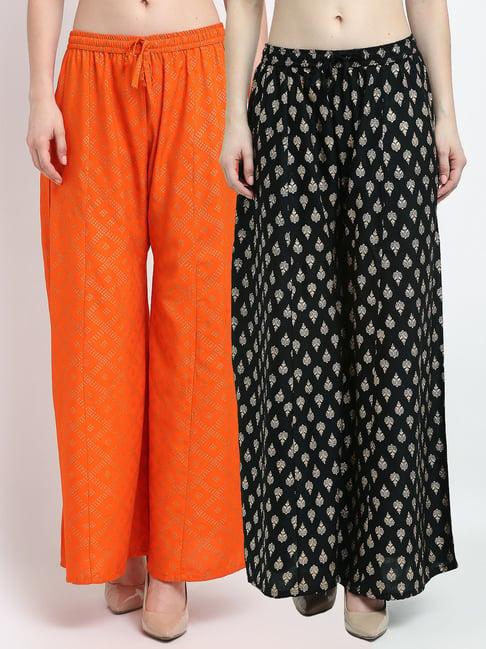 gracit orange & black printed palazzos - pack of 2