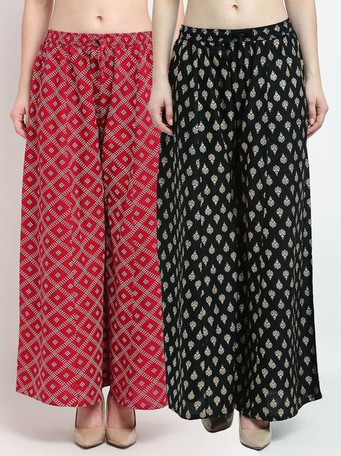 gracit maroon & black printed palazzos - pack of 2