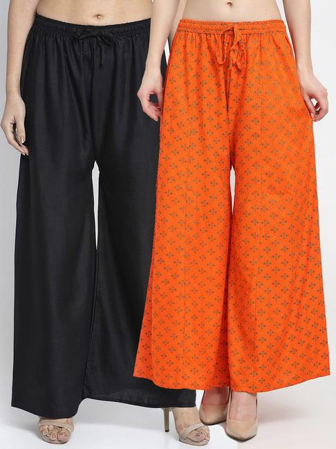 gracit orange & black printed palazzos - pack of 2