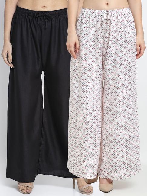 gracit white & black printed palazzos - pack of 2