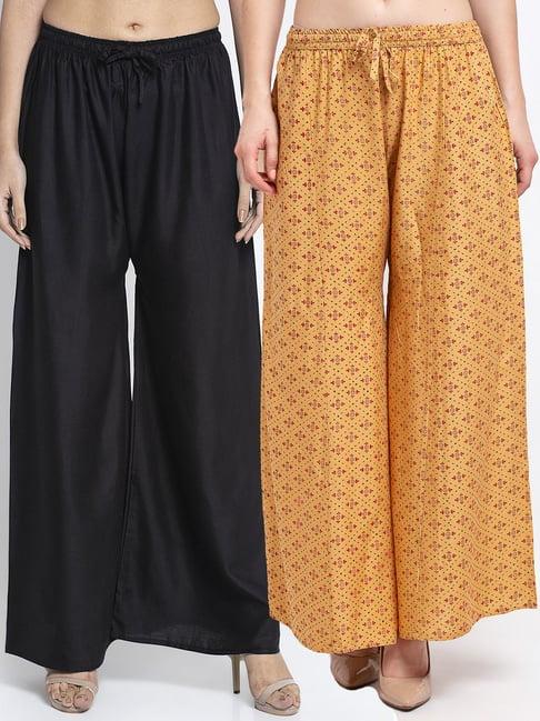 gracit beige & black printed palazzos - pack of 2