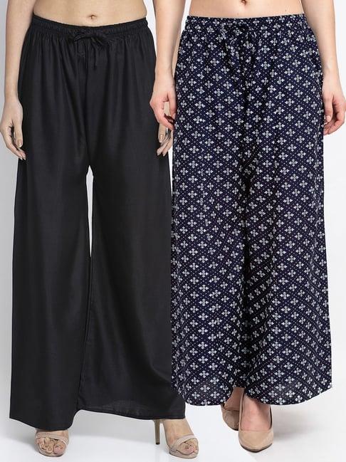 gracit navy & black printed palazzos - pack of 2