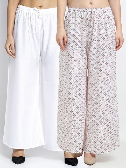 gracit white printed palazzos - pack of 2