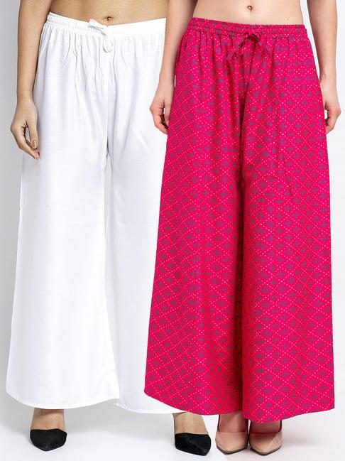 gracit pink & white printed palazzos - pack of 2