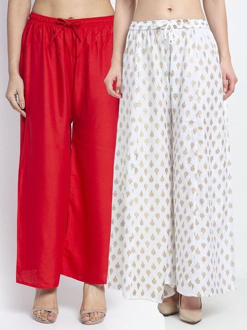 gracit white & red printed palazzos - pack of 2