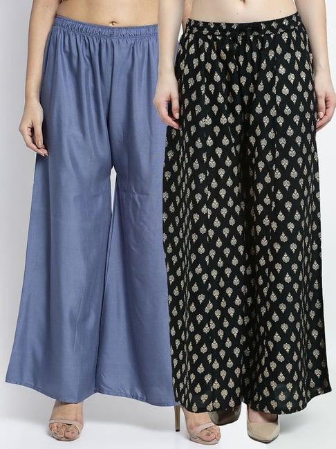 gracit black & grey printed palazzos - pack of 2