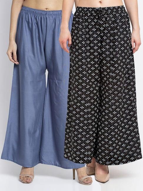 gracit black & grey printed palazzos - pack of 2