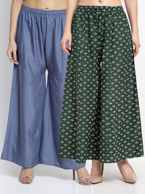 gracit green & grey printed palazzos - pack of 2