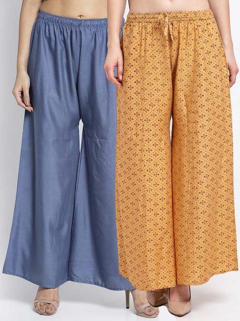 gracit beige & grey printed palazzos - pack of 2