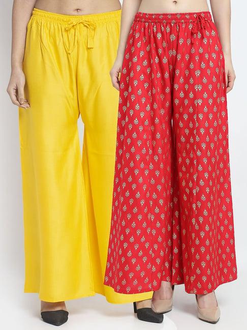 gracit red & yellow printed palazzos - pack of 2