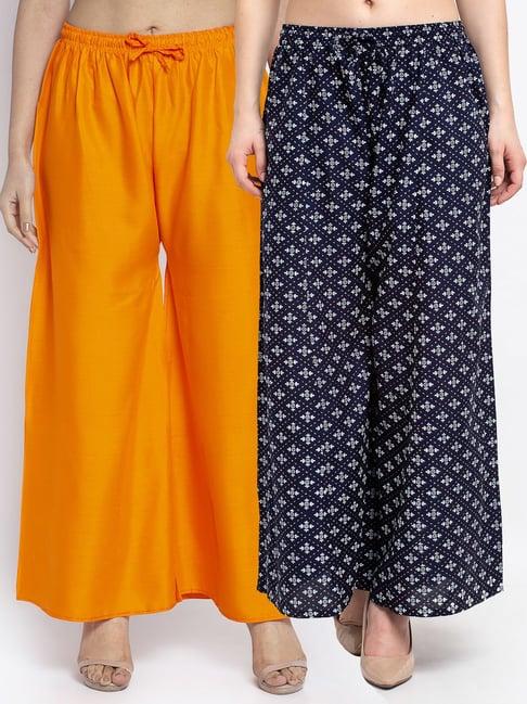 gracit navy & orange printed palazzos - pack of 2