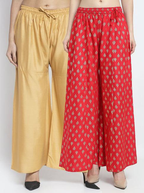 gracit red & beige printed palazzos - pack of 2