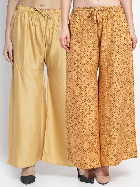 gracit beige printed palazzos - pack of 2