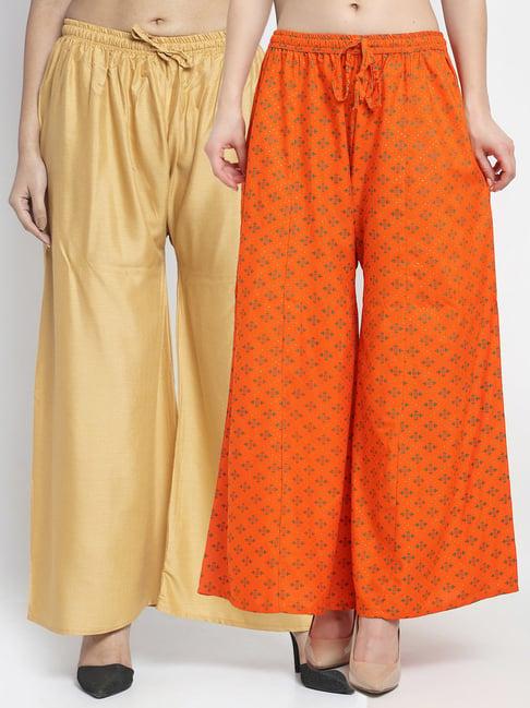 gracit orange & beige printed palazzos - pack of 2