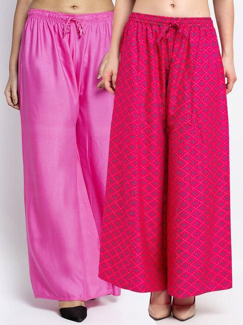 gracit pink printed palazzos - pack of 2