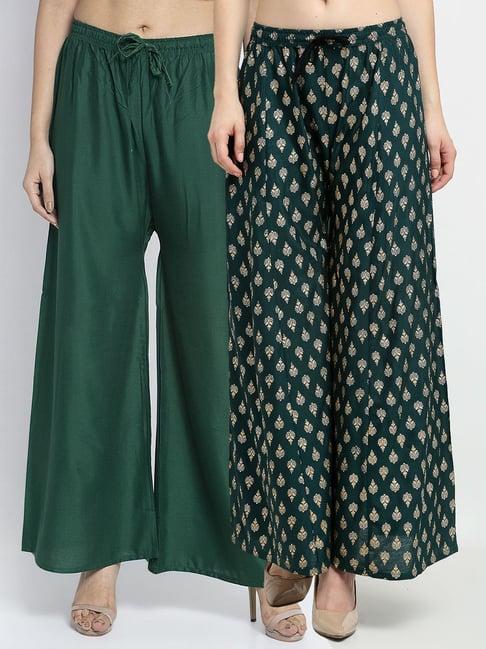 gracit green printed palazzos - pack of 2