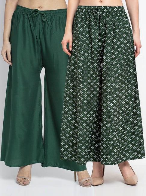 gracit green printed palazzos - pack of 2