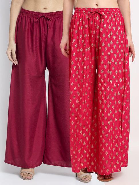 gracit pink & maroon printed palazzos - pack of 2