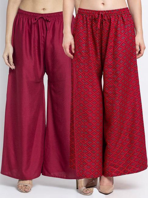 gracit maroon printed palazzos - pack of 2