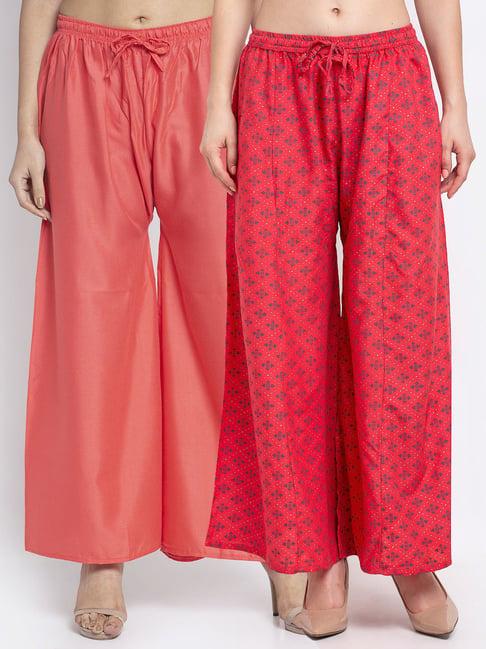 gracit peach printed palazzos - pack of 2