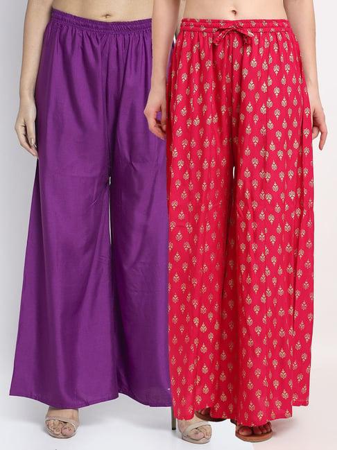 gracit pink & purple printed palazzos - pack of 2