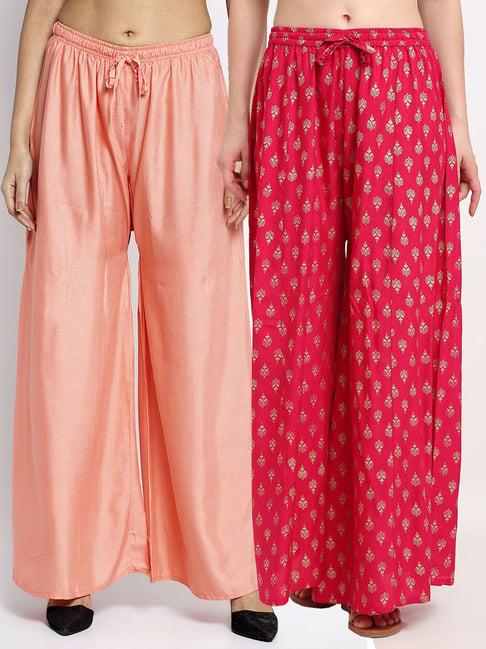 gracit pink & peach printed palazzos - pack of 2