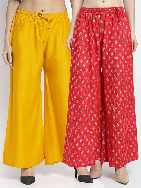 gracit red & yellow printed palazzos - pack of 2