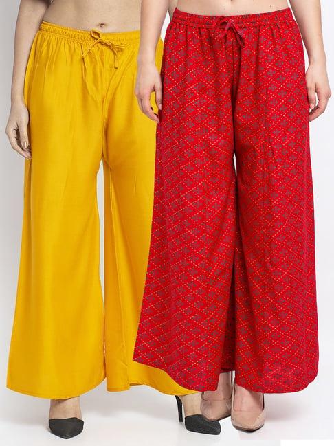 gracit red & yellow printed palazzos - pack of 2