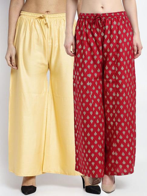 gracit maroon & beige printed palazzos - pack of 2