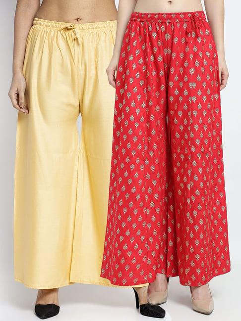 gracit red & beige printed palazzos - pack of 2