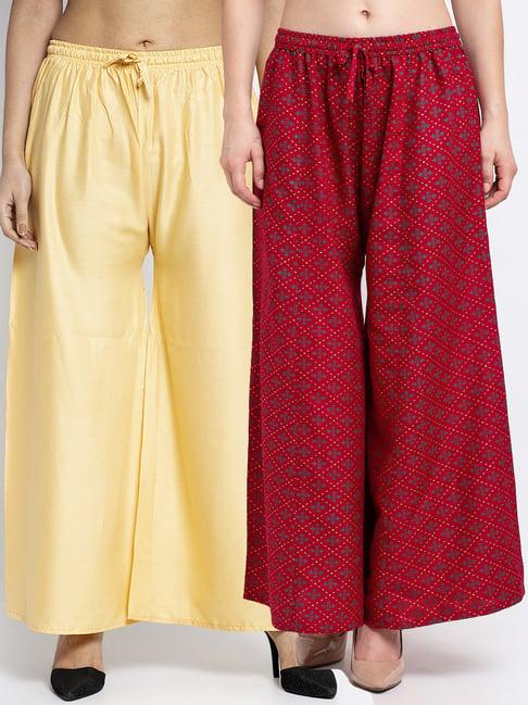 gracit maroon & beige printed palazzos - pack of 2