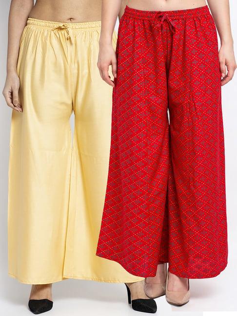 gracit red & beige printed palazzos - pack of 2