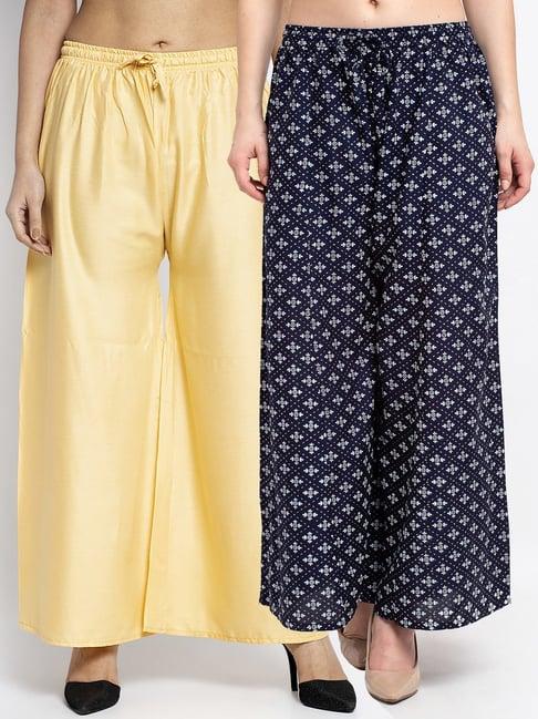 gracit navy & beige printed palazzos - pack of 2