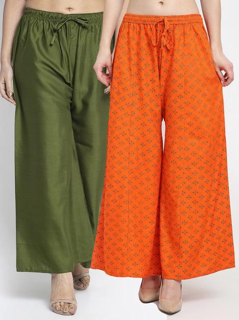 gracit orange & green printed palazzos - pack of 2