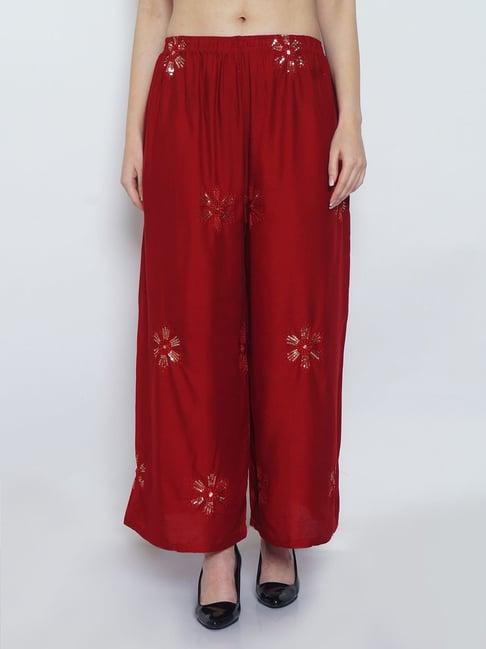 gracit maroon embroidered palazzos