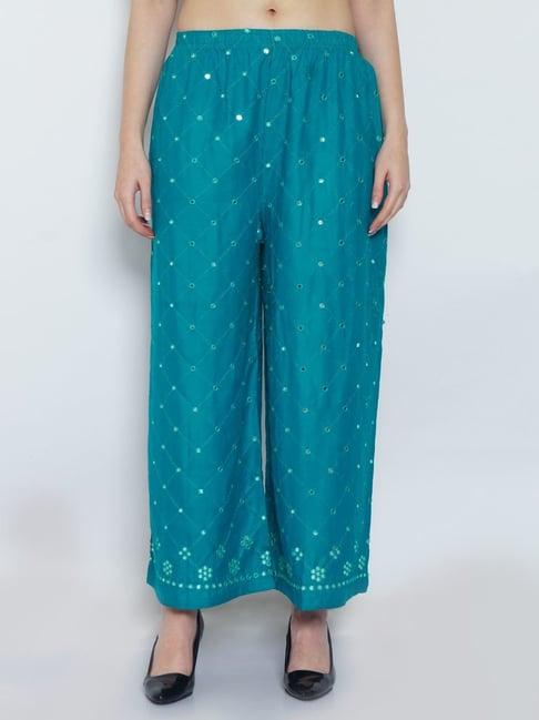 gracit turquoise embroidered palazzos