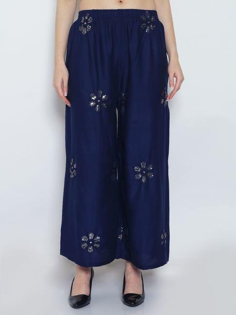 gracit navy embroidered palazzos