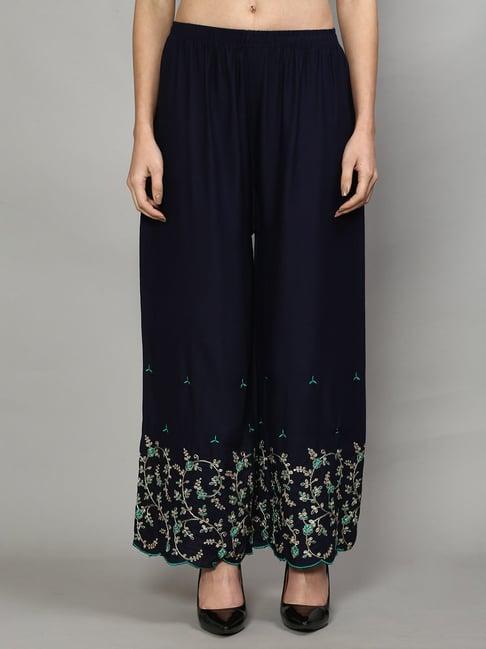 gracit navy embroidered palazzos